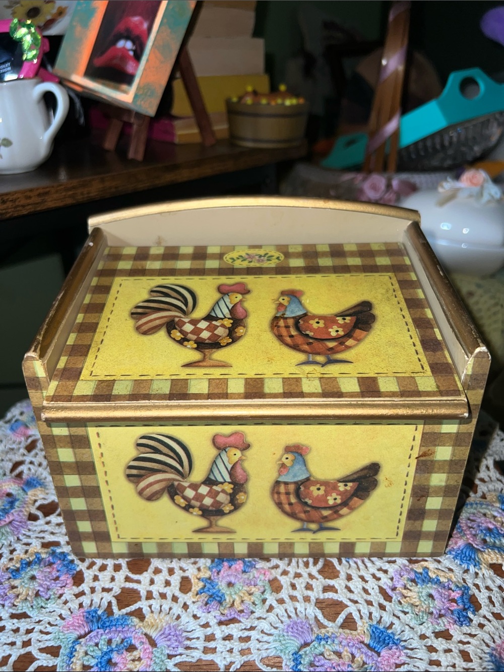 Rooster and chicken  Farmhouse style recipe box, trinket box